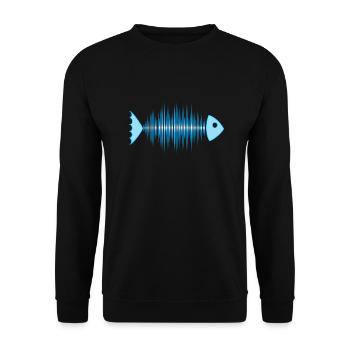Fisch verstrahlt, Skelett, Frequenz, Musik, Kurve - Unisex Pullover - Schwarz - Vorne - Alina (178cm) & Michal (187cm)