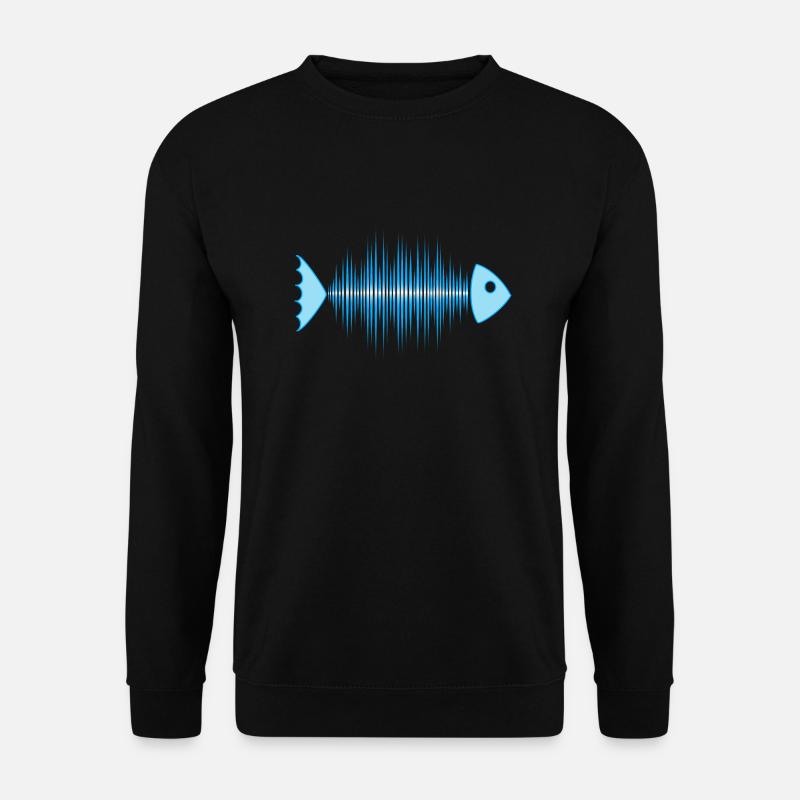 Fisch verstrahlt, Skelett, Frequenz, Musik, Kurve - Unisex Pullover - Schwarz