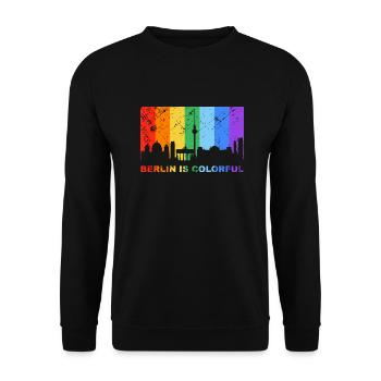Berlin is colorful Regenbogen LGBT CSD Gay Pride - Unisex Pullover - Schwarz - Vorne - Alina (178cm) & Michal (187cm)