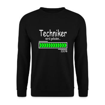Techniker Prüfung Abschluss Bestanden wird geladen - Unisex Pullover - Schwarz - Vorne - Alina (178cm) & Michal (187cm)