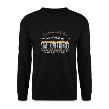 Ich bin das Brot des Lebens - Christian Clothing - Unisex Pullover - Schwarz - Vorne - Alina (178cm) & Michal (187cm)
