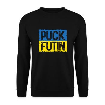 Puck Futin Meme Stand mit der Ukraine - Unisex Pullover - Schwarz - Vorne - Alina (178cm) & Michal (187cm)