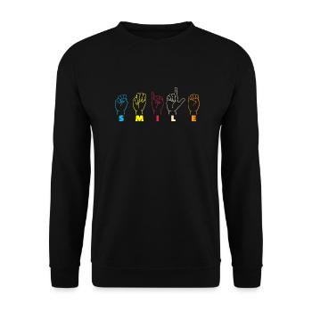 Smile ASL Alphabet American Sing Language ASL - Unisex Pullover - Schwarz - Vorne - Alina (178cm) & Michal (187cm)