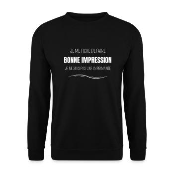 Je m'en fiche de faire bonne impression - Sweat-shirt Unisexe - noir - Devant - Alina (178cm) & Michal (187cm)