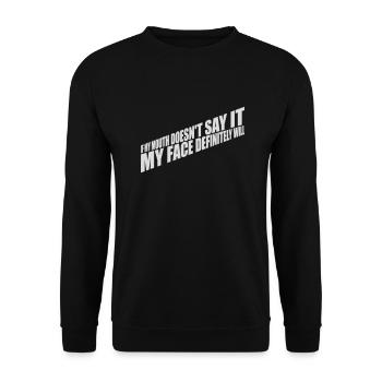 my face definitely will - Unisex Pullover - Schwarz - Vorne - Alina (178cm) & Michal (187cm)