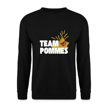 Team Pommes Fritten Pommesliebe Kartoffel - Unisex Pullover - Schwarz - Vorne - Alina (178cm) & Michal (187cm)