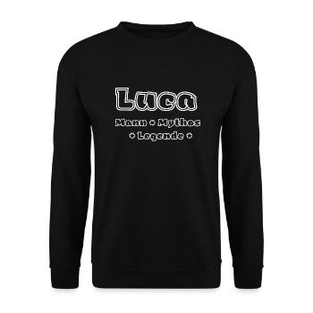 Luca - Mann, Mythos, Legende - Unisex Pullover - Schwarz - Vorne - Alina (178cm) & Michal (187cm)