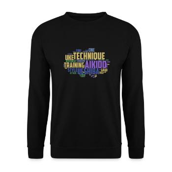 Japanische Kampfkunst Aikido Begriffe Wordcloud - Unisex Pullover - Schwarz - Vorne - Alina (178cm) & Michal (187cm)
