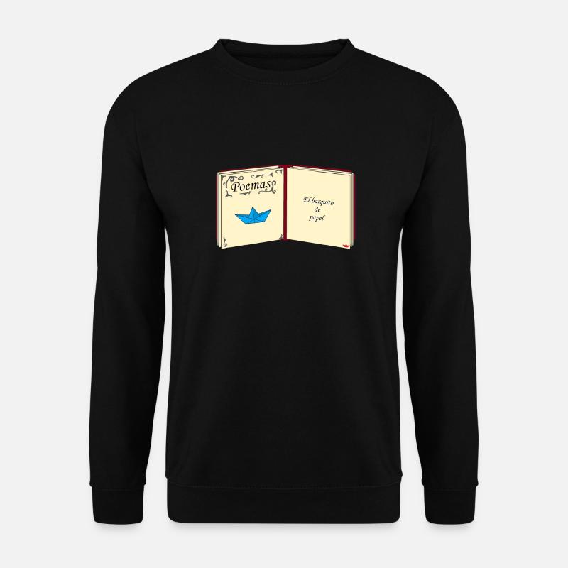 Aufgeschlagenes Buch mit Papierschiff - Unisex Pullover - Schwarz