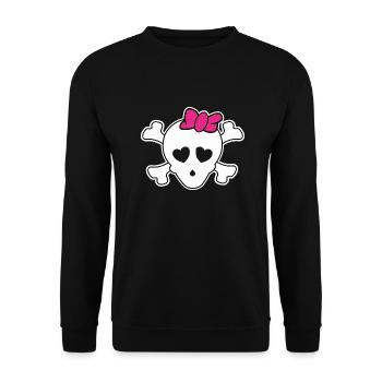Das coole Totenschädel Design für die Piratin - Unisex Pullover - Schwarz - Vorne - Alina (178cm) & Michal (187cm)