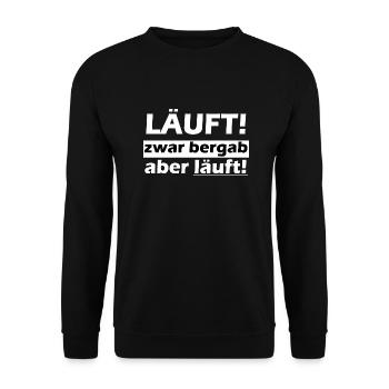 LÄUFT! zwar bergab aber läuft! - Unisex Pullover - Schwarz - Vorne - Alina (178cm) & Michal (187cm)