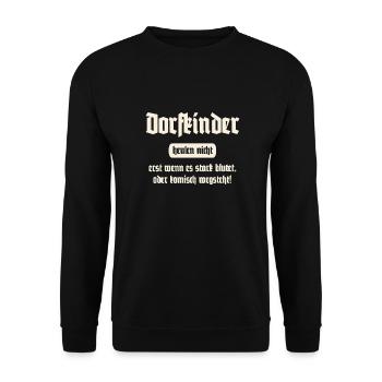 Dorfkinder heulen nicht - Lustiger Spruch - Unisex Pullover - Schwarz - Vorne - Alina (178cm) & Michal (187cm)