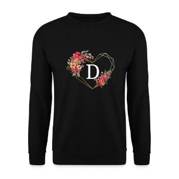 Blumen Goldenes Herz Brief - Unisex Pullover - Schwarz - Vorne - Alina (178cm) & Michal (187cm)