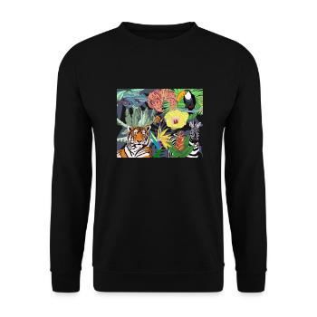 Image de la jungle : tigre, toucan et zèbre - Sweat-shirt Unisexe - noir - Devant - Alina (178cm) & Michal (187cm)