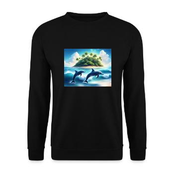Tanz der Delfine – Tropische Inselträume - Unisex Pullover - Schwarz - Vorne - Alina (178cm) & Michal (187cm)