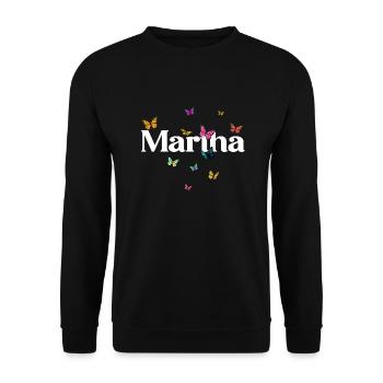 MARTHA - Schöner Mädchen Name mit Schmetterlingen - Unisex Pullover - Schwarz - Vorne - Alina (178cm) & Michal (187cm)