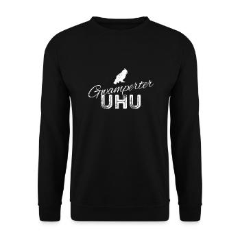 Gwamperter Uhu - weiß - Unisex Pullover - Schwarz - Vorne - Alina (178cm) & Michal (187cm)