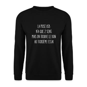 la prise usb n'a que 2 sens - Sweat-shirt Unisexe - noir - Devant - Alina (178cm) & Michal (187cm)