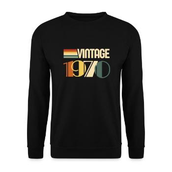 Vintage Geburtstagsgeschenk aus den 1970er Jahren - Unisex Pullover - Schwarz - Vorne - Alina (178cm) & Michal (187cm)