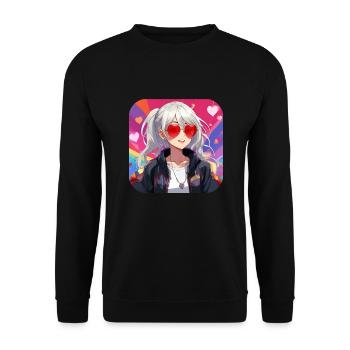 Cooles Girl mit Herzchen Sonnenbrille - Unisex Pullover - Schwarz - Vorne - Alina (178cm) & Michal (187cm)