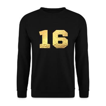 Numéro 16 paillettes doré - 16e anniversaire - Sweat-shirt Unisexe - noir - Devant - Alina (178cm) & Michal (187cm)