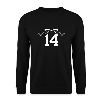 Numéro 14 noeud - 14e anniversaire - Sweat-shirt Unisexe - noir - Devant - Alina (178cm) & Michal (187cm)