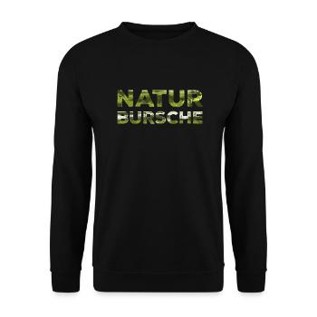 Natur Bursche Waldmotiv Schriftzug - Unisex Pullover - Schwarz - Vorne - Alina (178cm) & Michal (187cm)