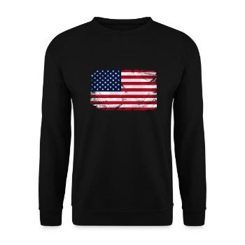 USA Flag - Vintage Look - Unisex Pullover - Schwarz - Vorne - Alina (178cm) & Michal (187cm)