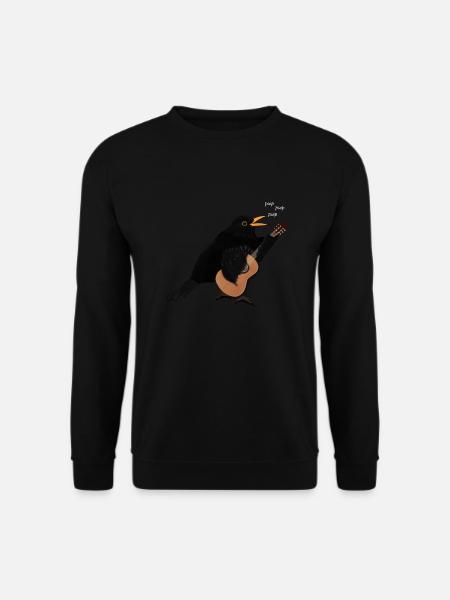 Amsel singt mit Gitarre Vogel Vogelfreund - Unisex Pullover - Schwarz