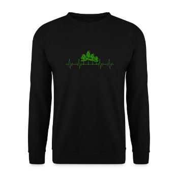 Natur Herzschlag Wald Baum Outdoor Geschenk - Unisex Pullover - Schwarz - Vorne - Alina (178cm) & Michal (187cm)