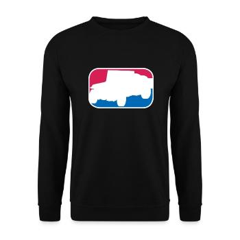 Geländewagen SUV Auto offroad lustiges Geschenk - Unisex Pullover - Schwarz - Vorne - Alina (178cm) & Michal (187cm)