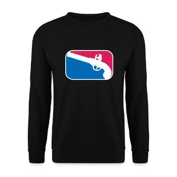 Piraten Revolver Pistole lustiges Geschenk - Unisex Pullover - Schwarz - Vorne - Alina (178cm) & Michal (187cm)