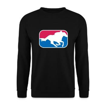 Rennpferd reiten Reitsport Pferde lustige Geschenk - Unisex Pullover - Schwarz - Vorne - Alina (178cm) & Michal (187cm)
