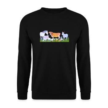 Bauernhoftiere / Tiere im Herzen - Unisex Pullover - Schwarz - Vorne - Alina (178cm) & Michal (187cm)