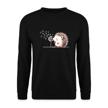 Igel mit Pusteblume - Unisex Pullover - Schwarz - Vorne - Alina (178cm) & Michal (187cm)