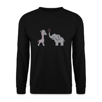 Funny smiling giraffe and elephant with hearts - Unisex Sweatshirt - black - Front - Alina (178cm) & Michal (187cm)