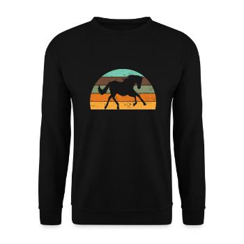 Pferd Retro Sunset - Unisex Pullover - Schwarz - Vorne - Alina (178cm) & Michal (187cm)