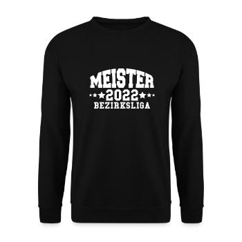 Meister 2022 Bezirksliga Aufstieg Fußball - Unisex Pullover - Schwarz - Vorne - Alina (178cm) & Michal (187cm)
