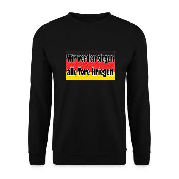 Wir werden siegen, alle Tore kriegen - Unisex Pullover - Schwarz - Vorne - Alina (178cm) & Michal (187cm)