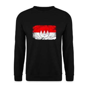 Franken Flagge - Vintage Look - Unisex Pullover - Schwarz - Vorne - Alina (178cm) & Michal (187cm)
