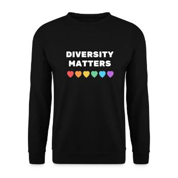 Vielfalt ist wichtig Regenbogenherzen - Unisex Pullover - Schwarz - Vorne - Alina (178cm) & Michal (187cm)