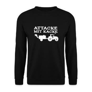 Attacke mit Kacke lustig Spruch Geschenk Landwirt - Unisex Pullover - Schwarz - Vorne - Alina (178cm) & Michal (187cm)