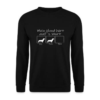 mein Dackel hört auf´s Wort - Unisex Pullover - Schwarz - Vorne - Alina (178cm) & Michal (187cm)
