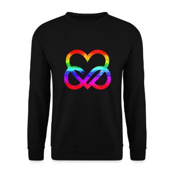LGBTQ Regenbogenherz Unendlichkeit Infinity Heart - Unisex Pullover - Schwarz - Vorne - Alina (178cm) & Michal (187cm)