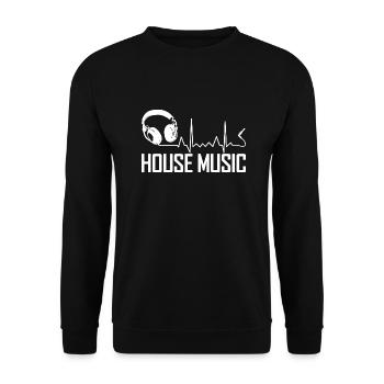 House Music Kopfhörer Herzschlag - Unisex Pullover - Schwarz - Vorne - Alina (178cm) & Michal (187cm)