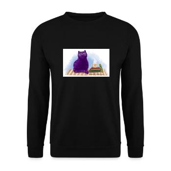 Katze, Bücher und Tee - Unisex Pullover - Schwarz - Vorne - Alina (178cm) & Michal (187cm)