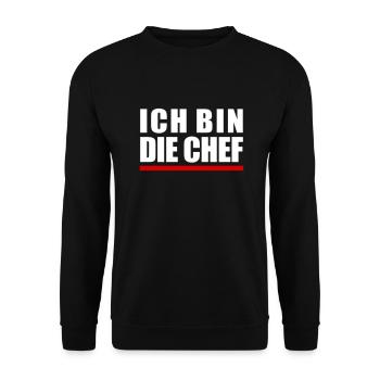 Ich bin "die" Chef - Unisex Pullover - Schwarz - Vorne - Alina (178cm) & Michal (187cm)