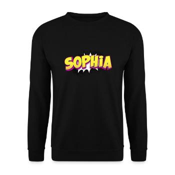 Sophia benutzerdefinierter Name Comic-Buch-Stil Pop-Art, - Unisex Pullover - Schwarz - Vorne - Alina (178cm) & Michal (187cm)