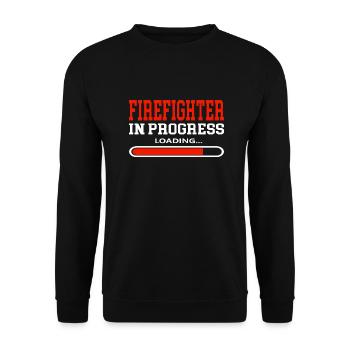 Firefighter in Progress Funny Sayings - Unisex Sweatshirt - black - Front - Alina (178cm) & Michal (187cm)