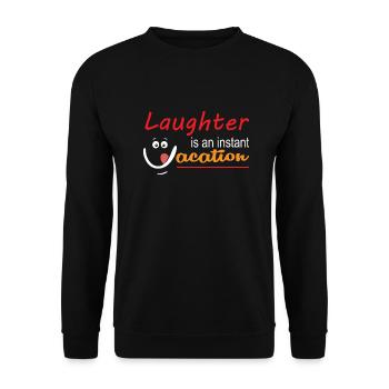 Lachen ist ein Kurzurlaub - Unisex Pullover - Schwarz - Vorne - Alina (178cm) & Michal (187cm)